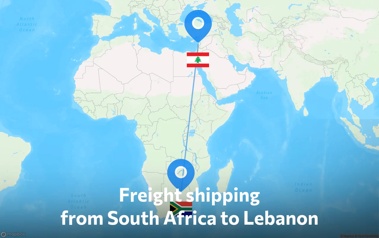 Shipping route from South Africa to Lebanon