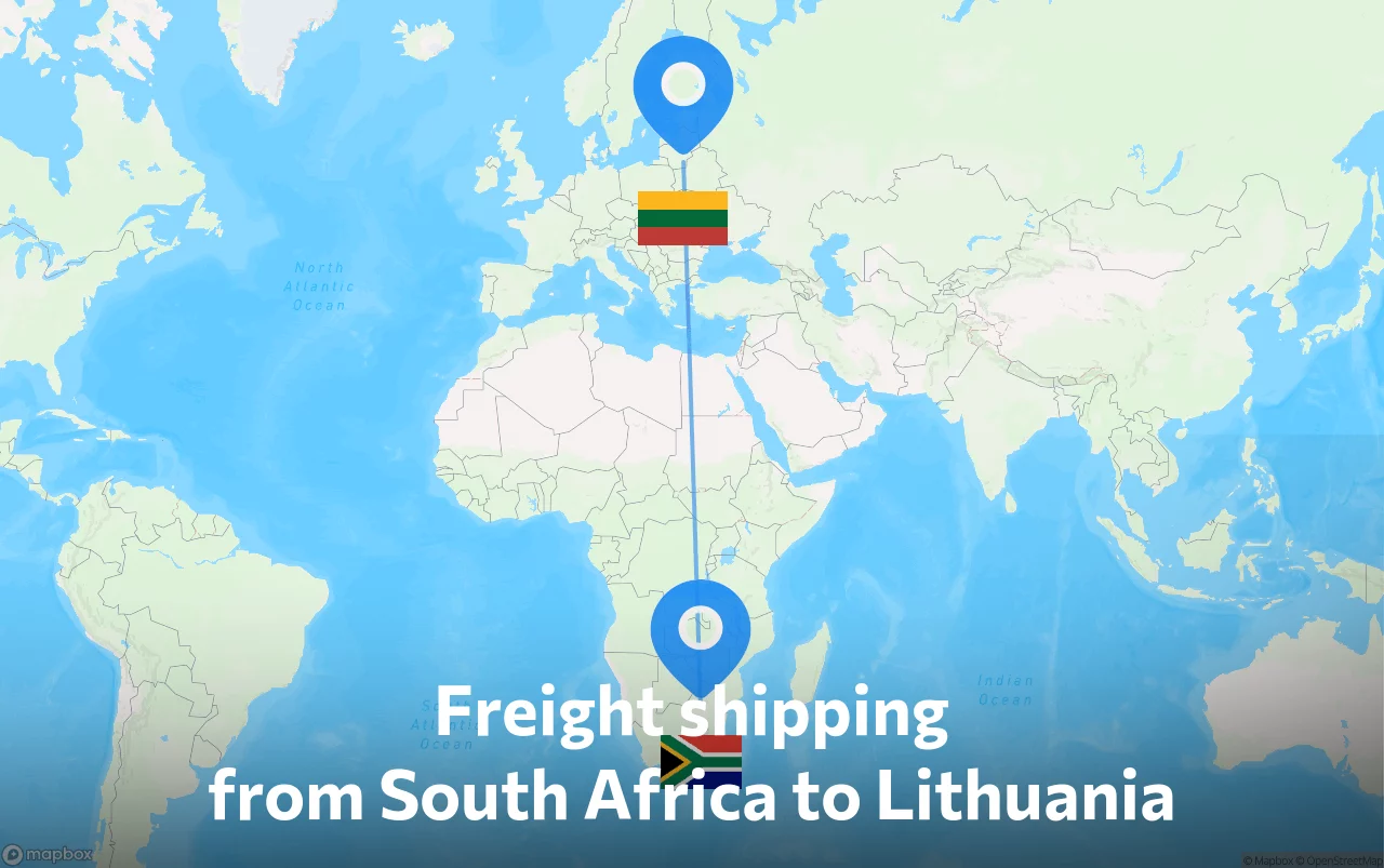 Shipping route from South Africa to Lithuania