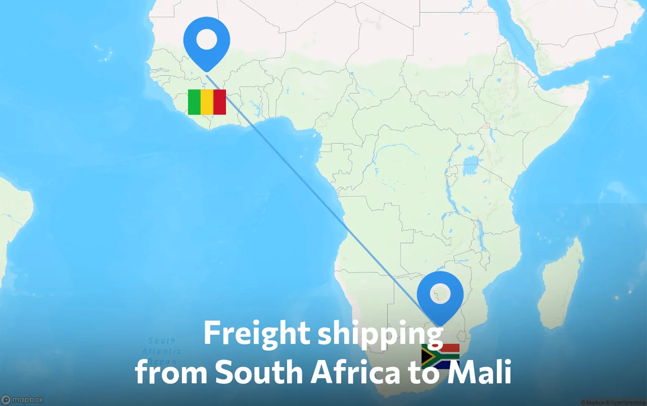 Shipping route from South Africa to Mali