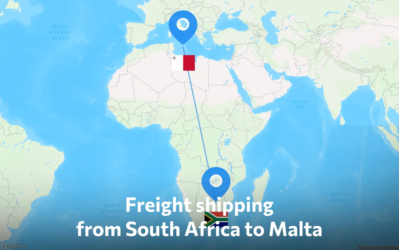 Shipping route from South Africa to Malta