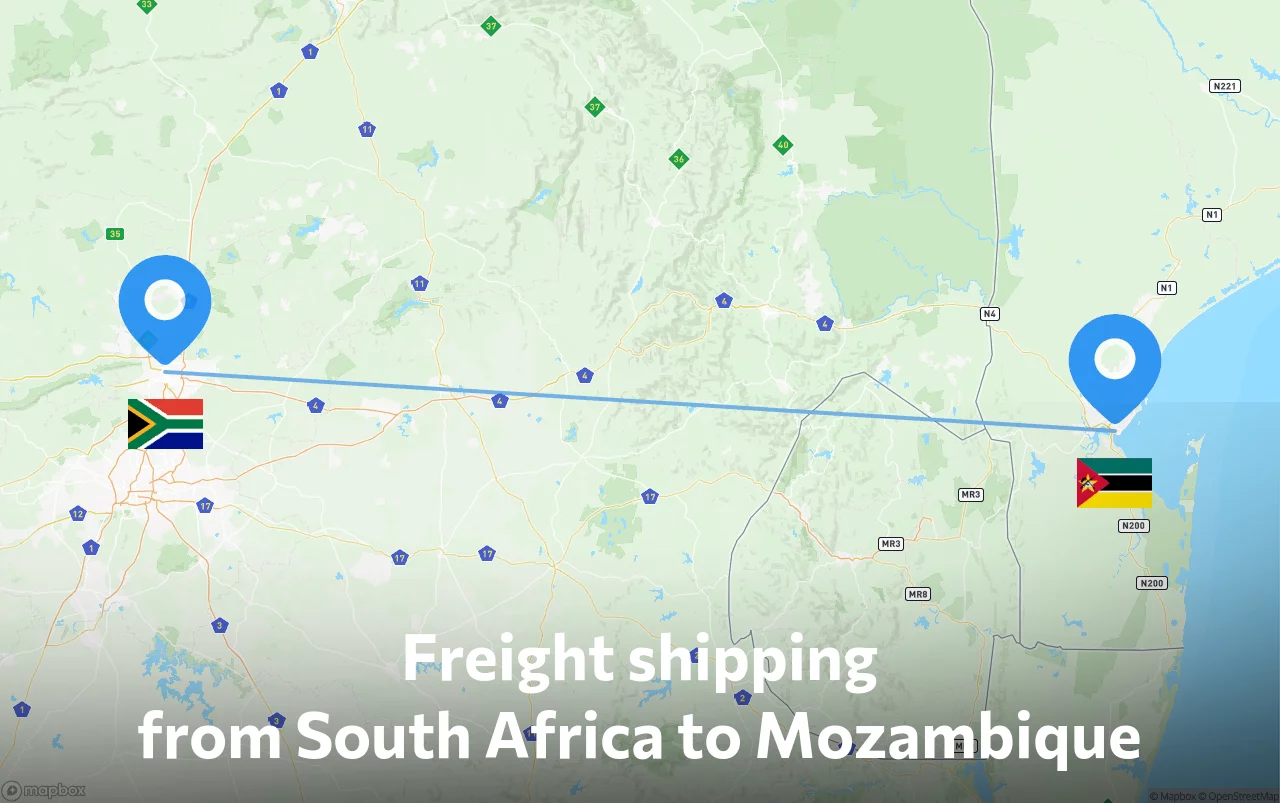 Shipping route from South Africa to Mozambique