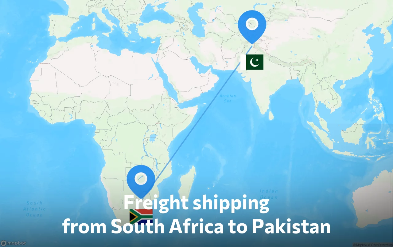 Shipping route from South Africa to Pakistan