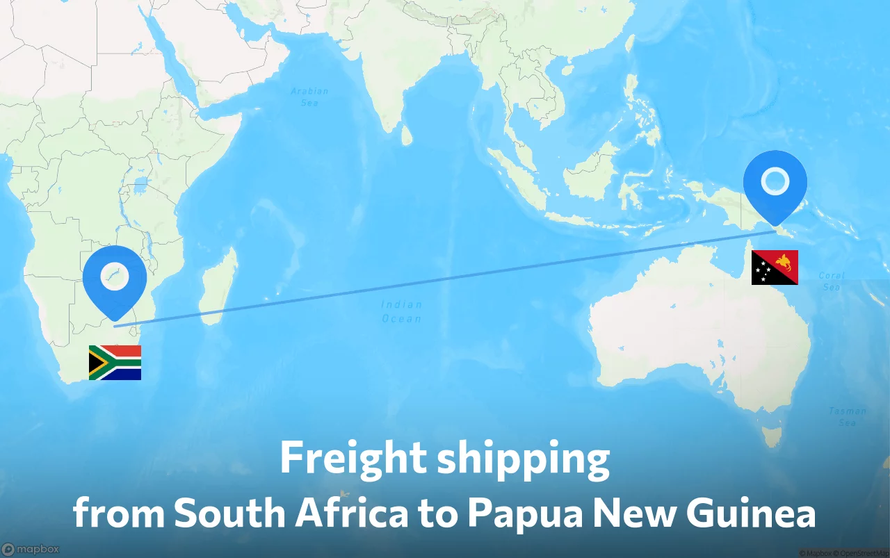 Shipping route from South Africa to Papua New Guinea