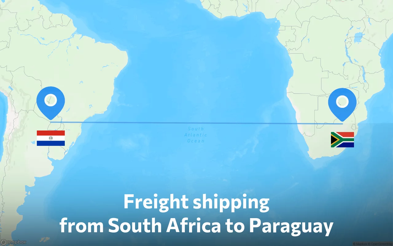 Shipping route from South Africa to Paraguay
