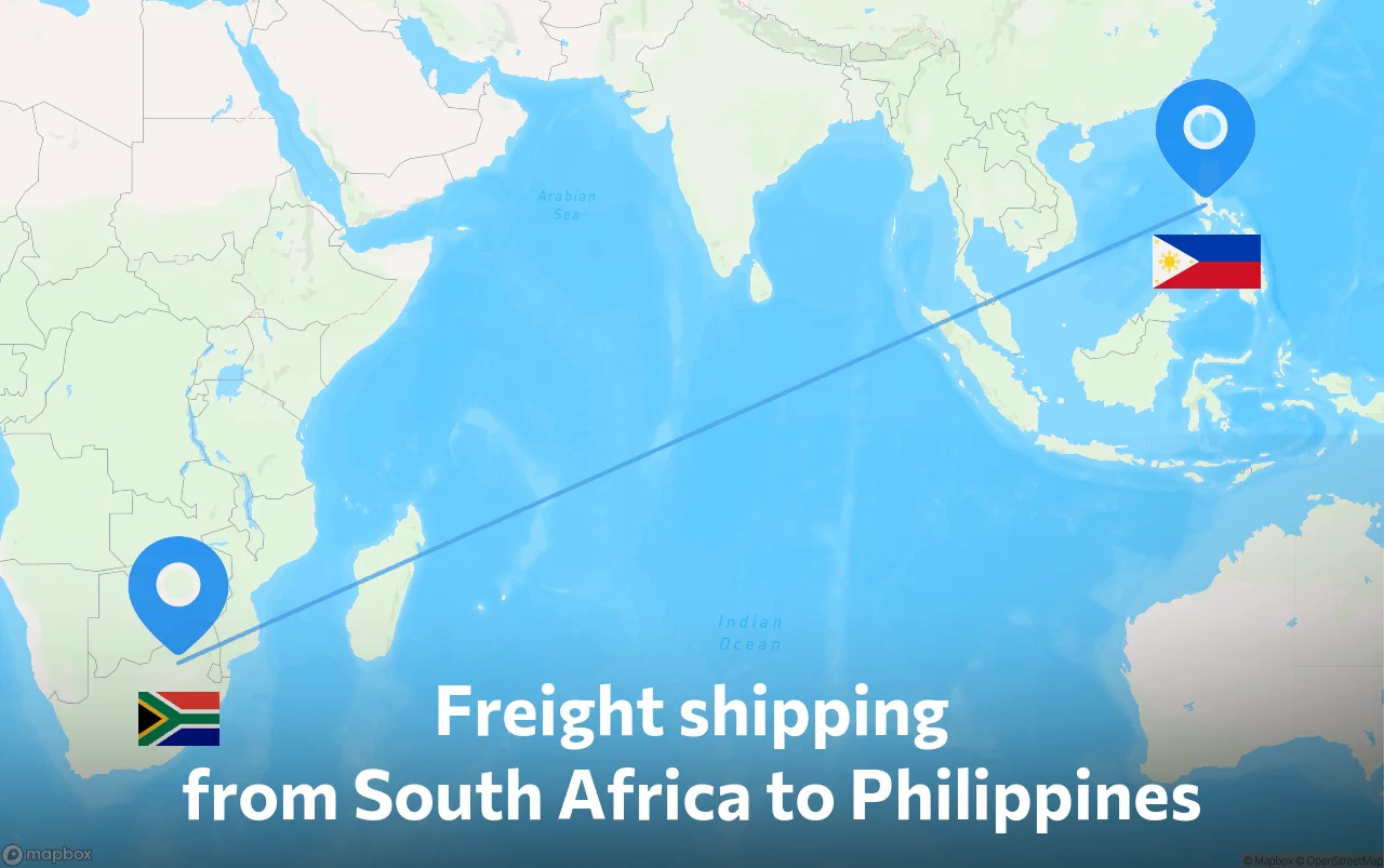 Shipping route from South Africa to Philippines
