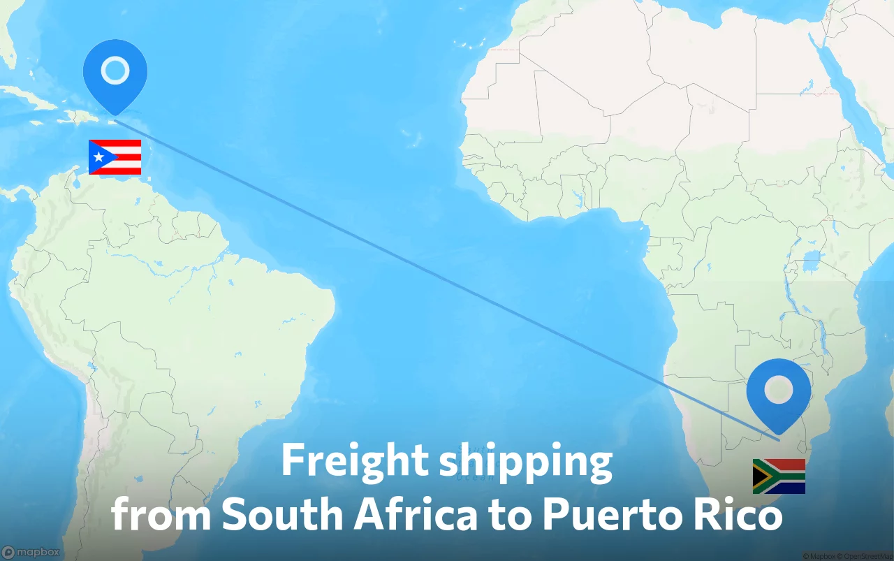 Shipping route from South Africa to Puerto Rico