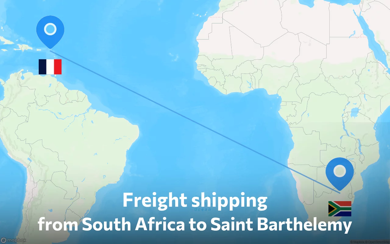 Shipping route from South Africa to Saint Barthelemy