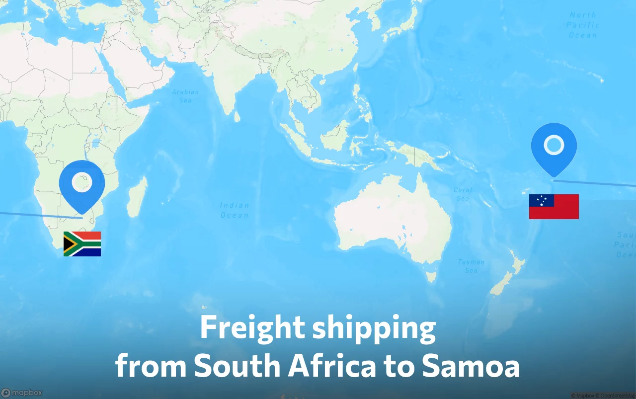 Shipping route from South Africa to Samoa