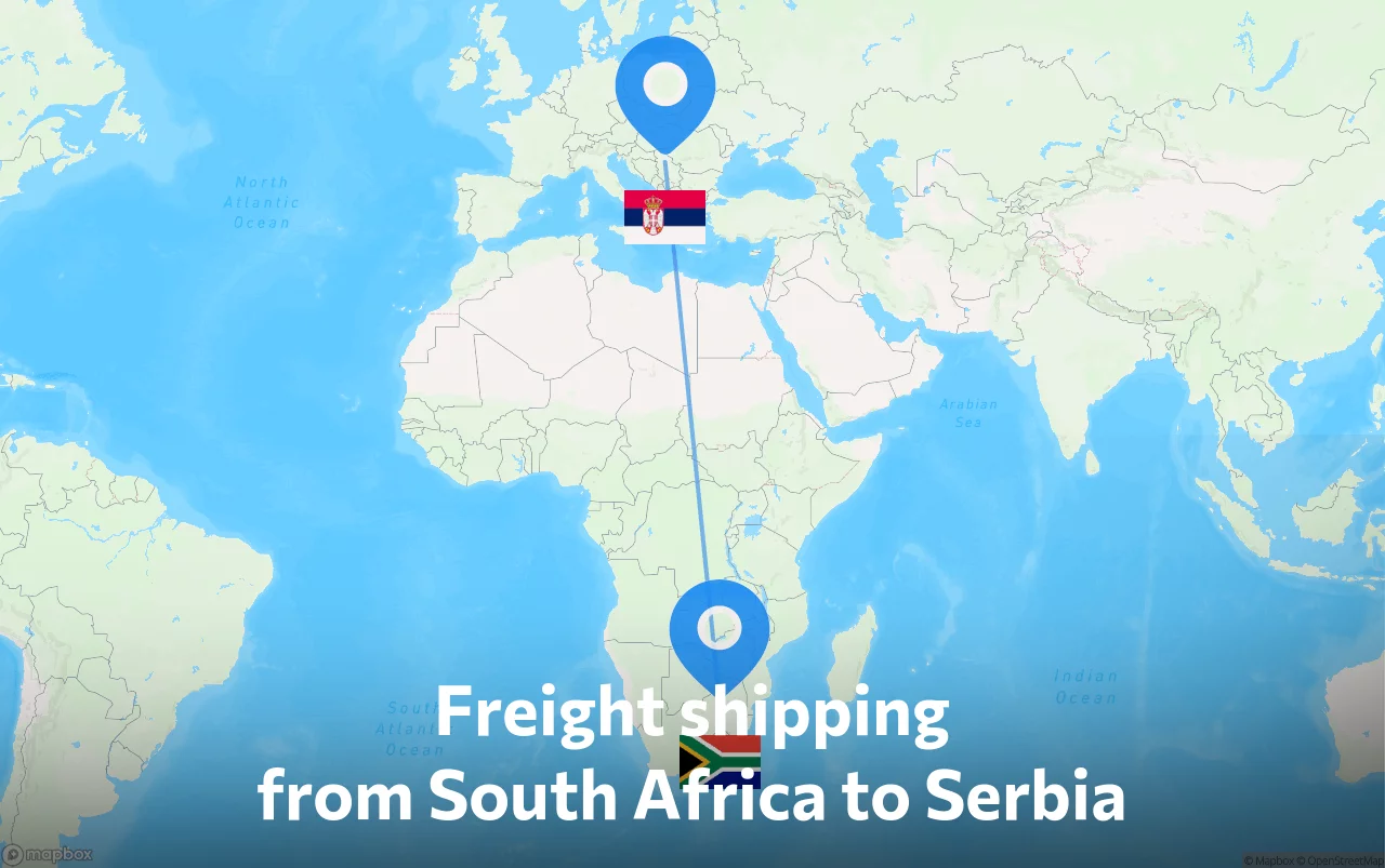 Shipping route from South Africa to Serbia