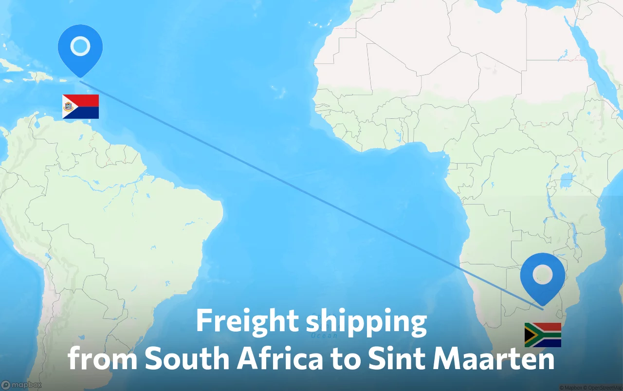 Shipping route from South Africa to Sint Maarten