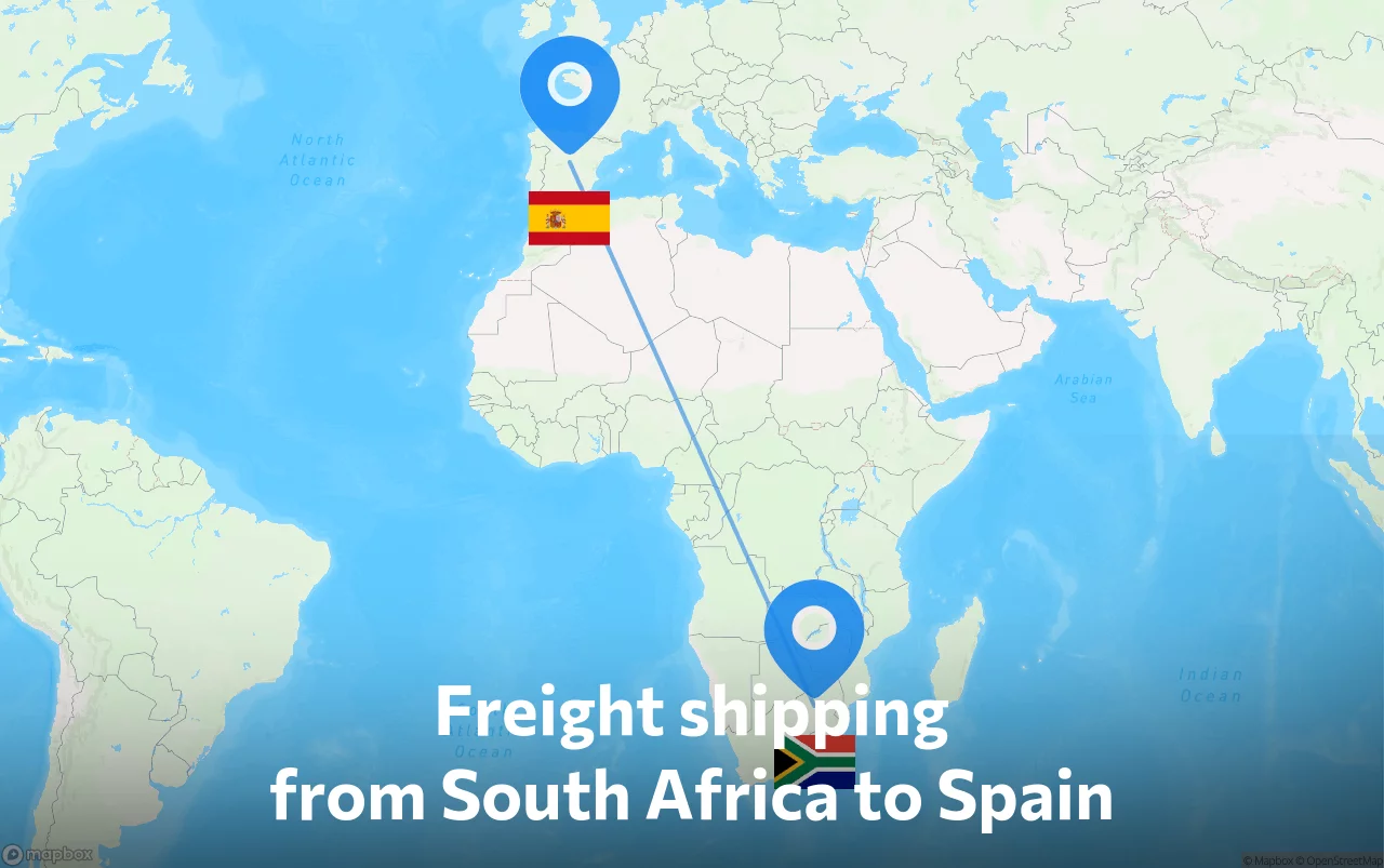 Shipping route from South Africa to Spain