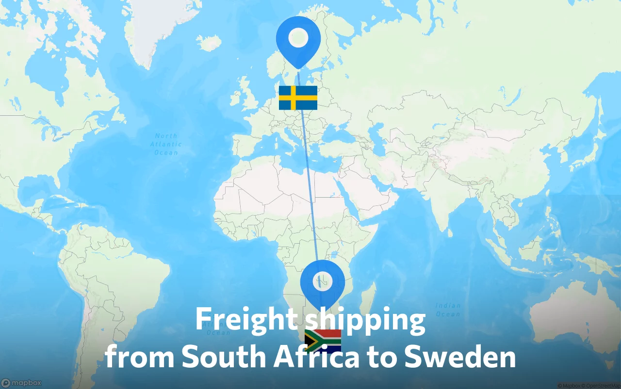 Shipping route from South Africa to Sweden