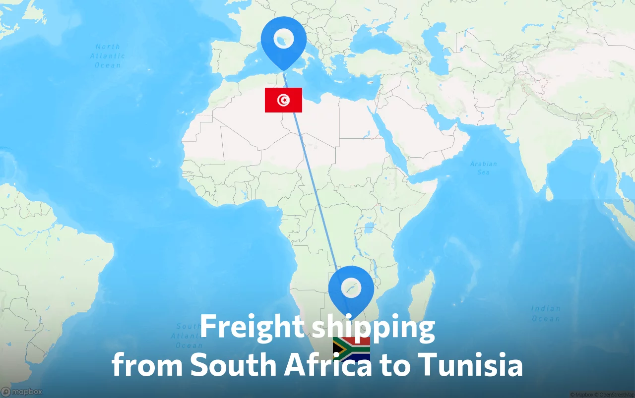 Shipping route from South Africa to Tunisia