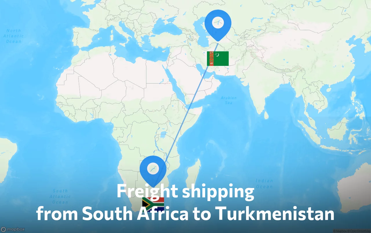 Shipping route from South Africa to Turkmenistan