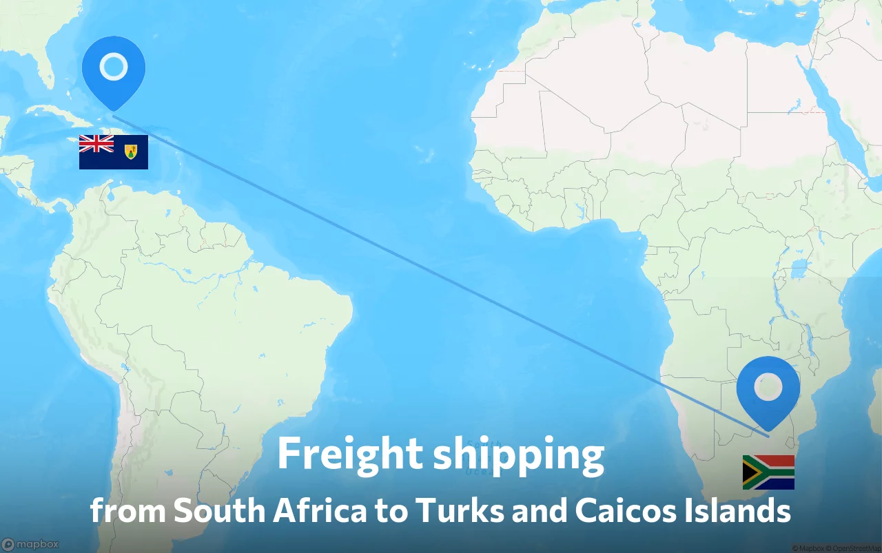 Shipping route from South Africa to Turks and Caicos Islands
