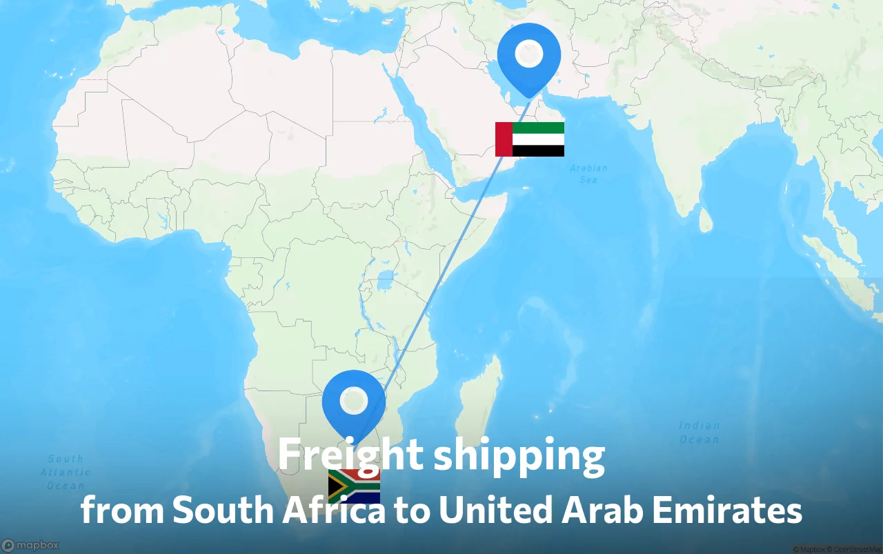 Shipping route from South Africa to United Arab Emirates