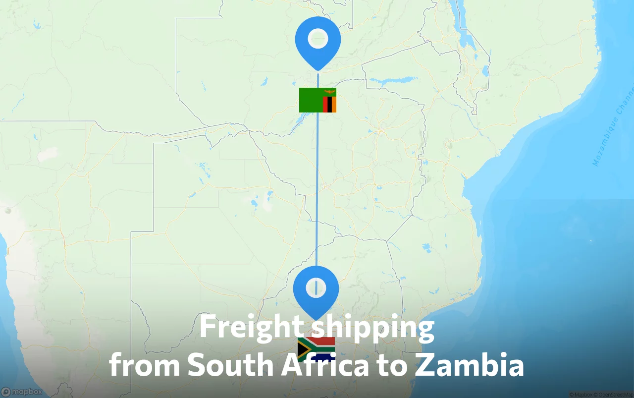 Shipping route from South Africa to Zambia