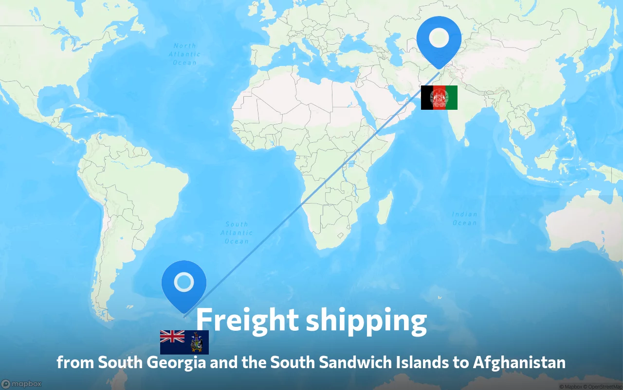 Shipping route from South Georgia and the South Sandwich Islands to Afghanistan