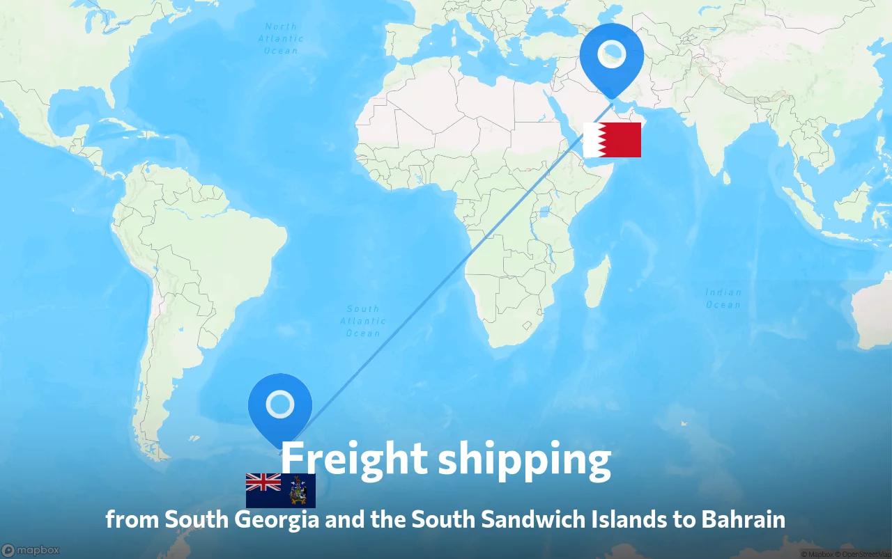 Shipping route from South Georgia and the South Sandwich Islands to Bahrain
