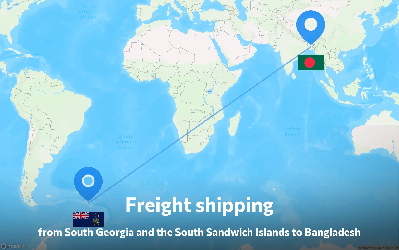 Shipping route from South Georgia and the South Sandwich Islands to Bangladesh