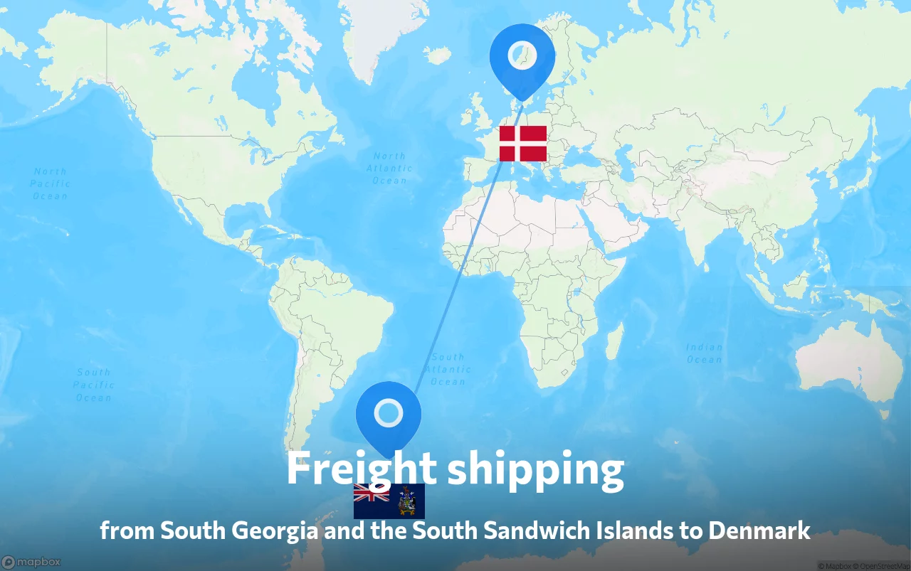 Shipping route from South Georgia and the South Sandwich Islands to Denmark