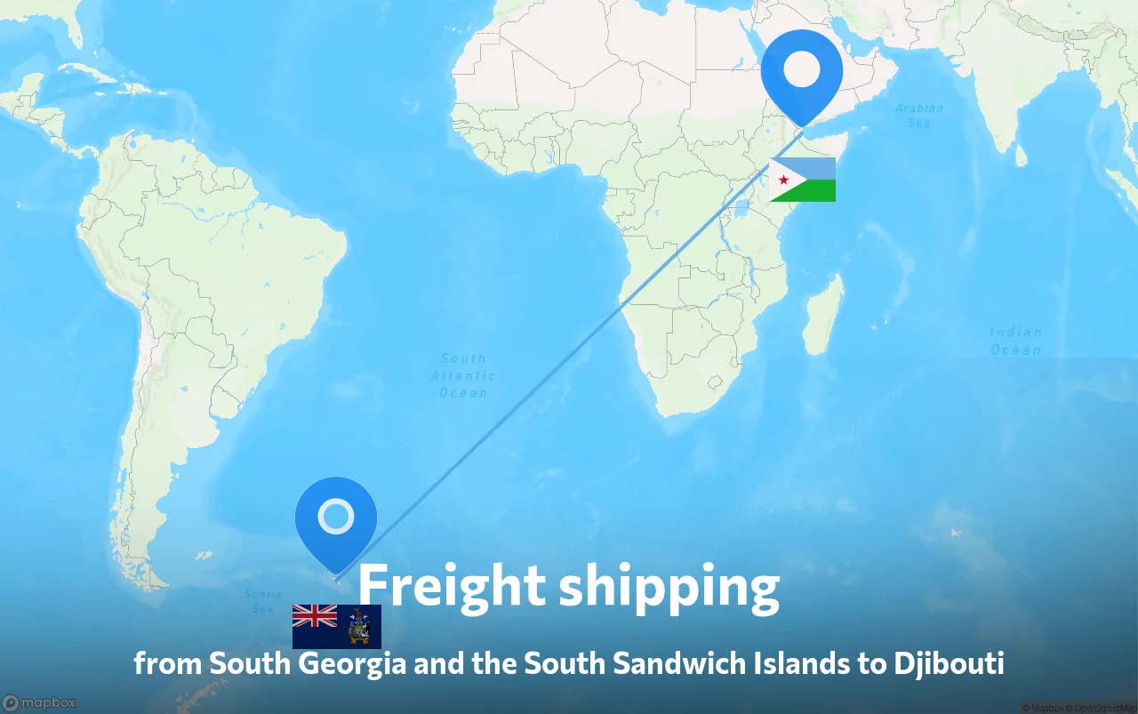 Shipping route from South Georgia and the South Sandwich Islands to Djibouti