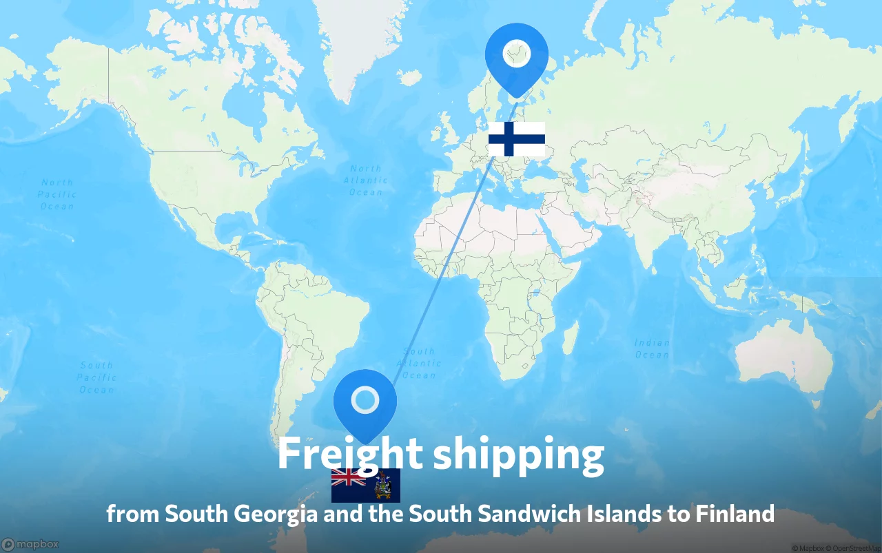 Shipping route from South Georgia and the South Sandwich Islands to Finland