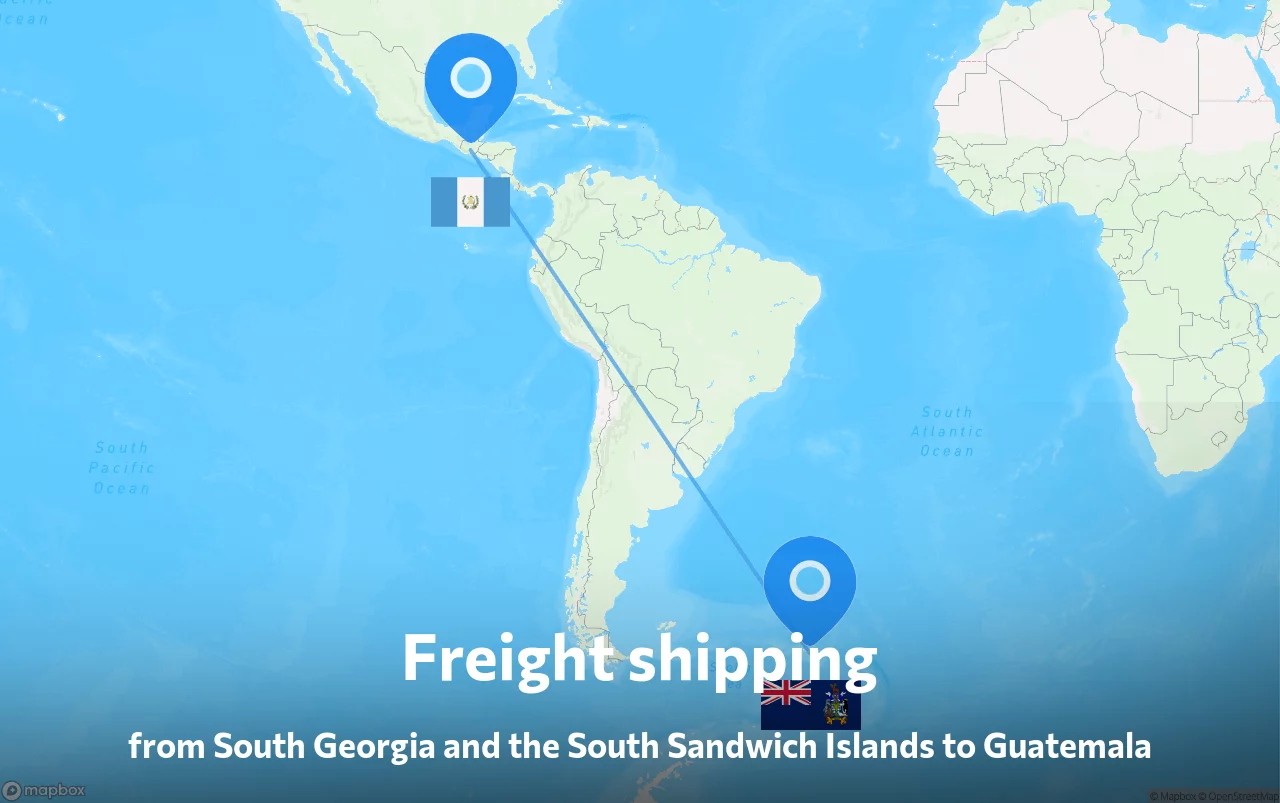 Shipping route from South Georgia and the South Sandwich Islands to Guatemala