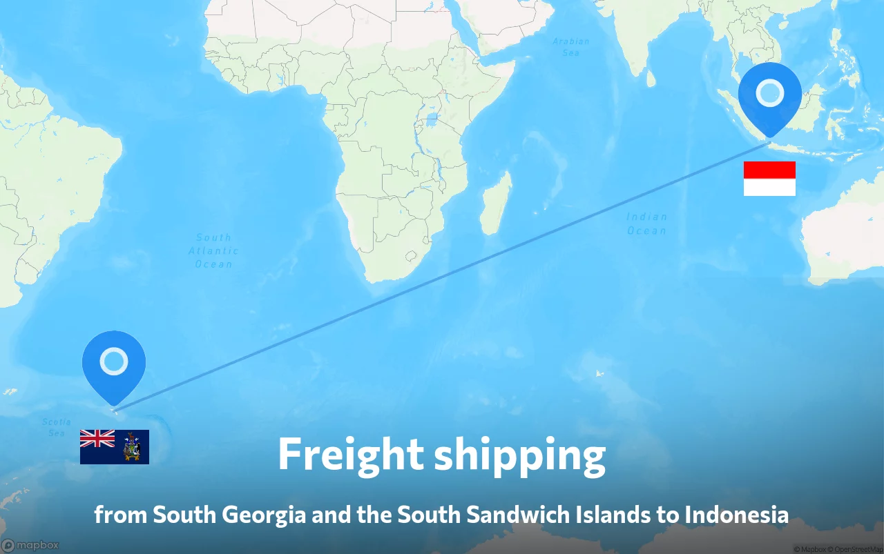 Shipping route from South Georgia and the South Sandwich Islands to Indonesia