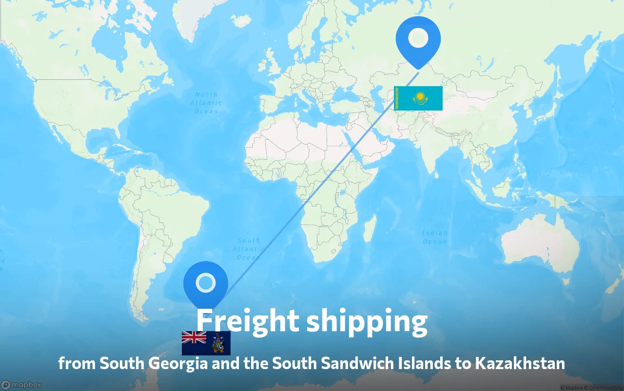 Shipping route from South Georgia and the South Sandwich Islands to Kazakhstan