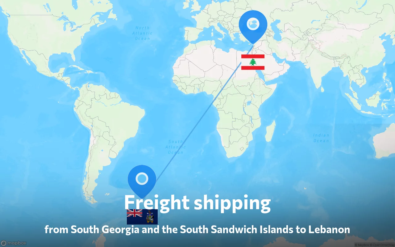 Shipping route from South Georgia and the South Sandwich Islands to Lebanon