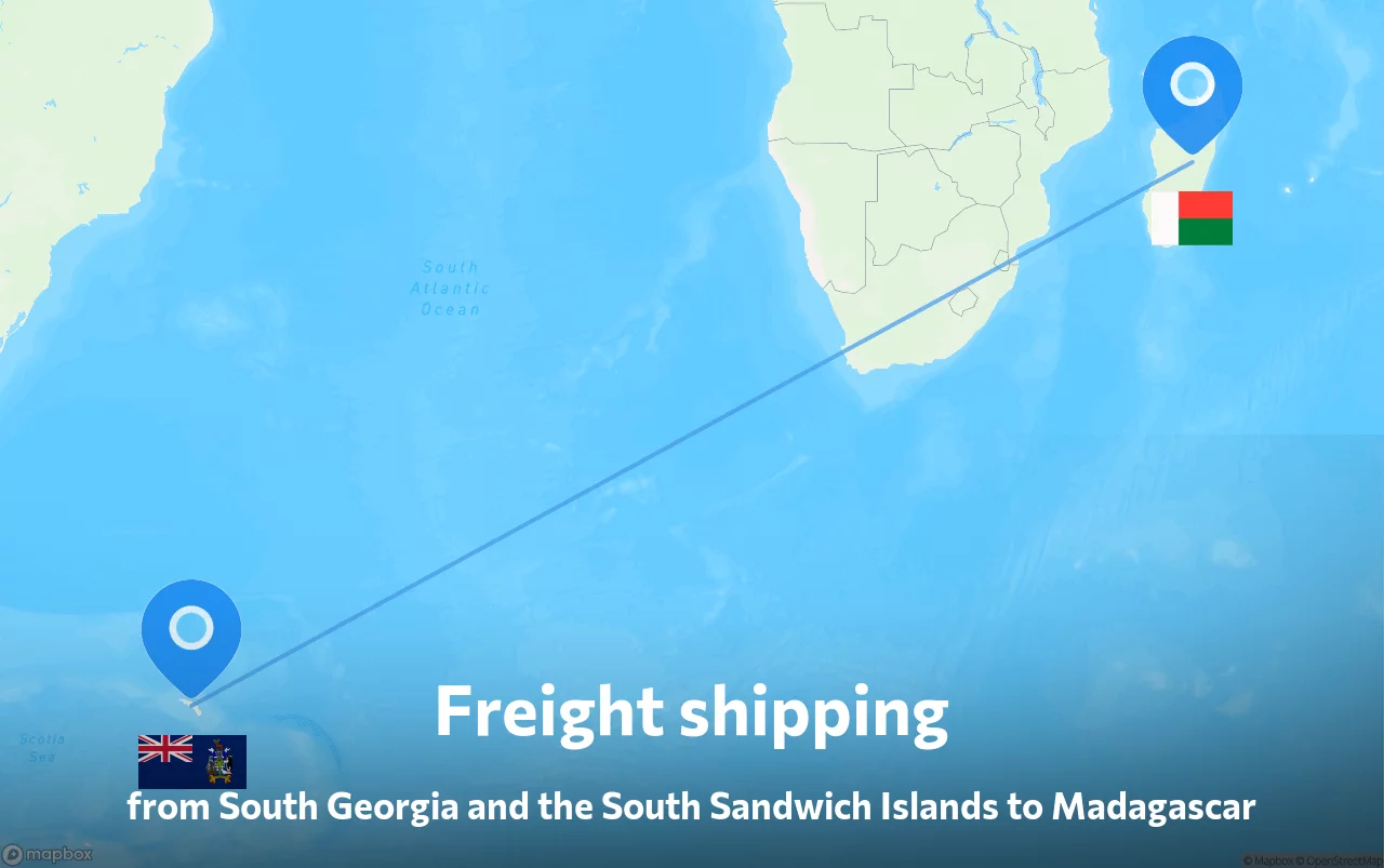 Shipping route from South Georgia and the South Sandwich Islands to Madagascar