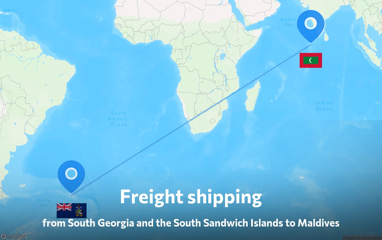 Shipping route from South Georgia and the South Sandwich Islands to Maldives