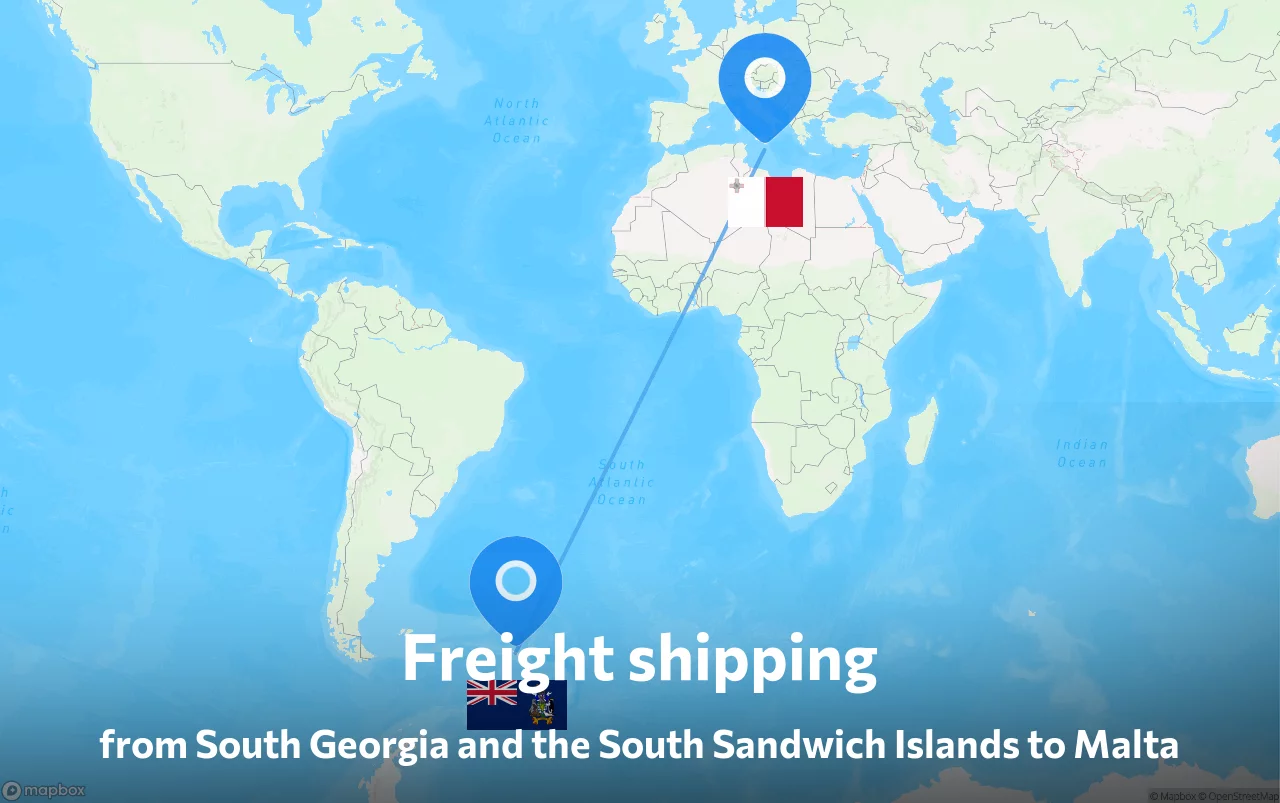 Shipping route from South Georgia and the South Sandwich Islands to Malta