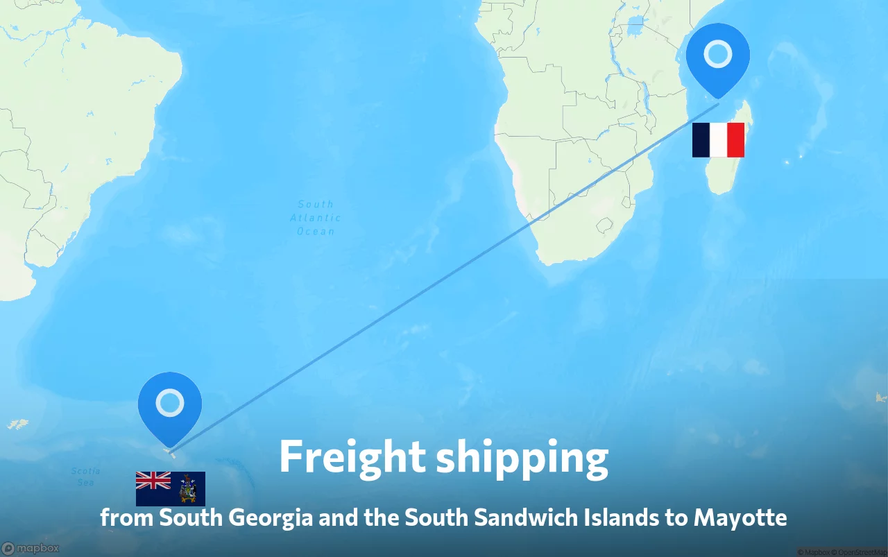 Shipping route from South Georgia and the South Sandwich Islands to Mayotte