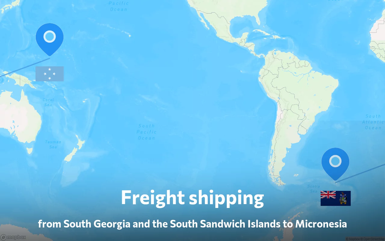 Shipping route from South Georgia and the South Sandwich Islands to Micronesia