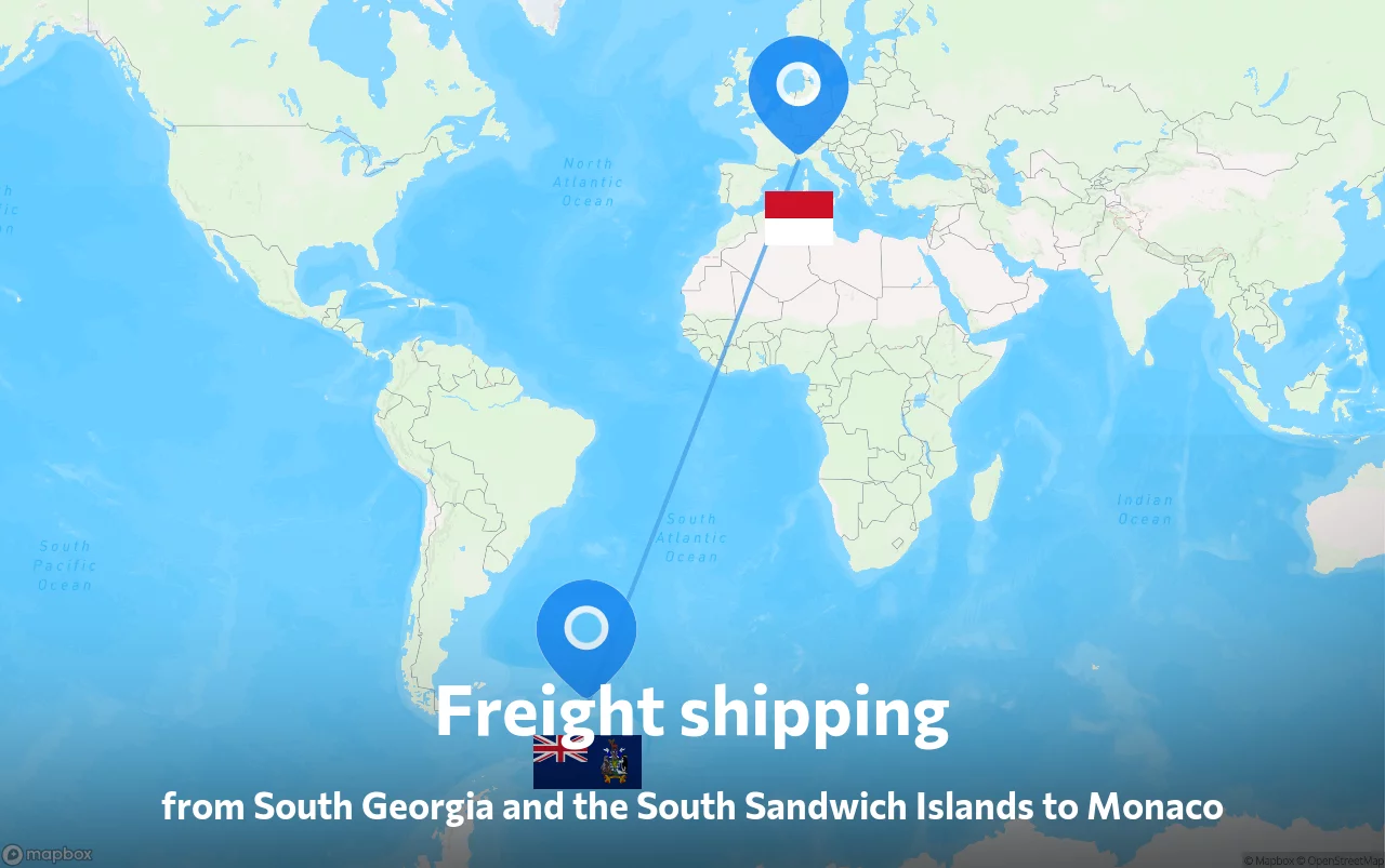 Shipping route from South Georgia and the South Sandwich Islands to Monaco