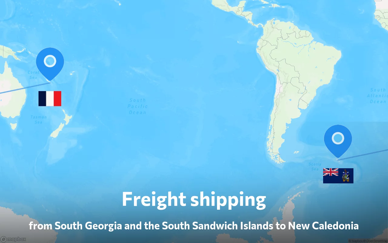 Shipping route from South Georgia and the South Sandwich Islands to New Caledonia