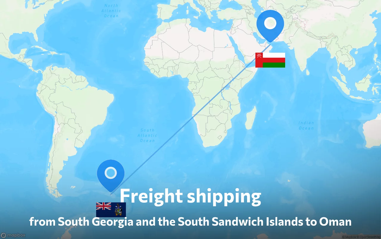 Shipping route from South Georgia and the South Sandwich Islands to Oman
