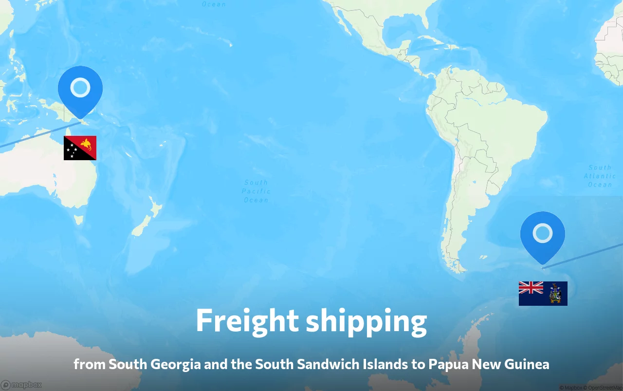 Shipping route from South Georgia and the South Sandwich Islands to Papua New Guinea