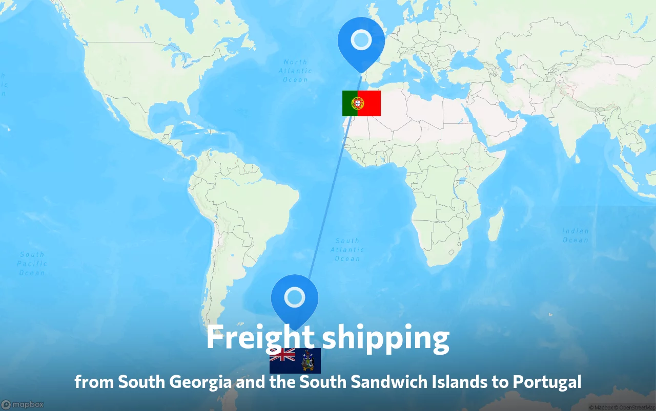 Shipping route from South Georgia and the South Sandwich Islands to Portugal