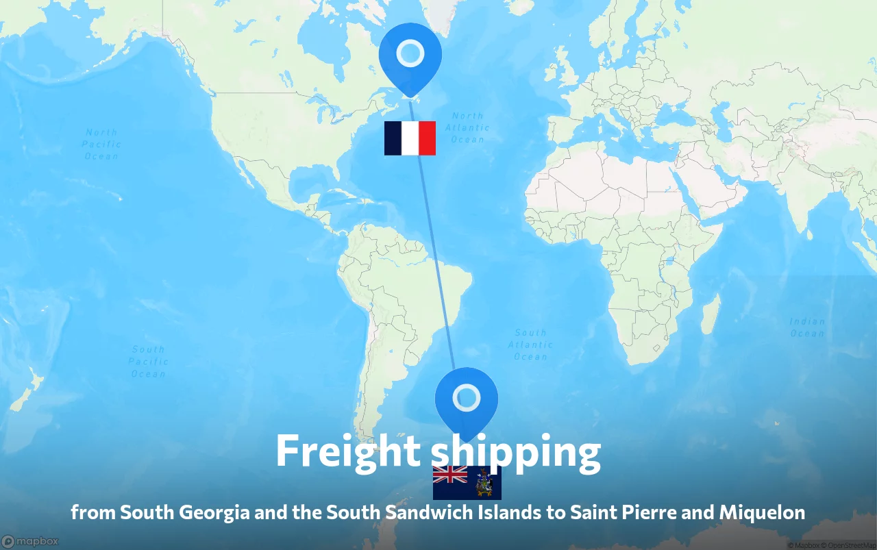 Shipping route from South Georgia and the South Sandwich Islands to Saint Pierre and Miquelon