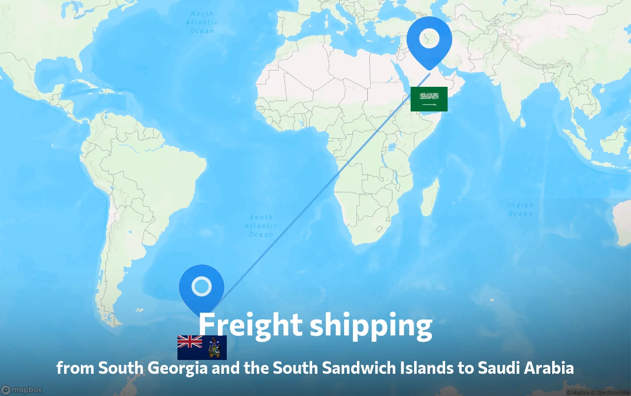 Shipping route from South Georgia and the South Sandwich Islands to Saudi Arabia