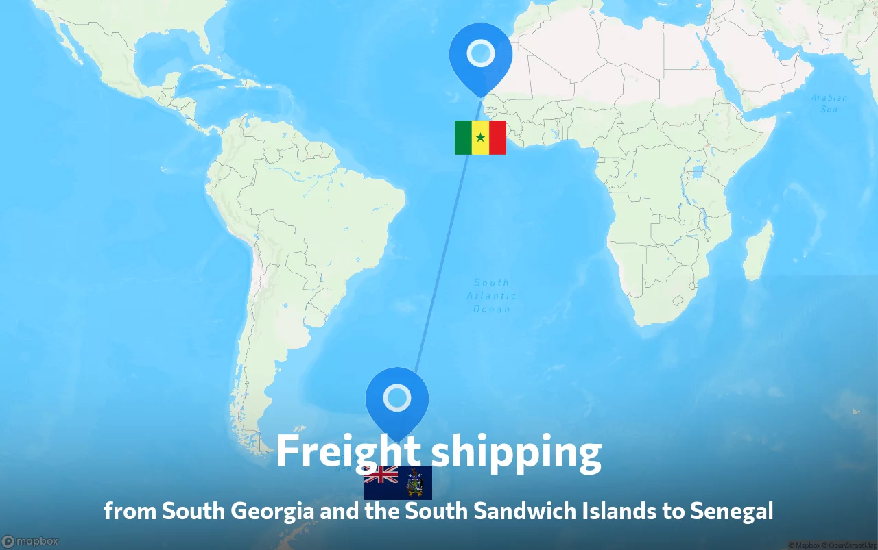Shipping route from South Georgia and the South Sandwich Islands to Senegal