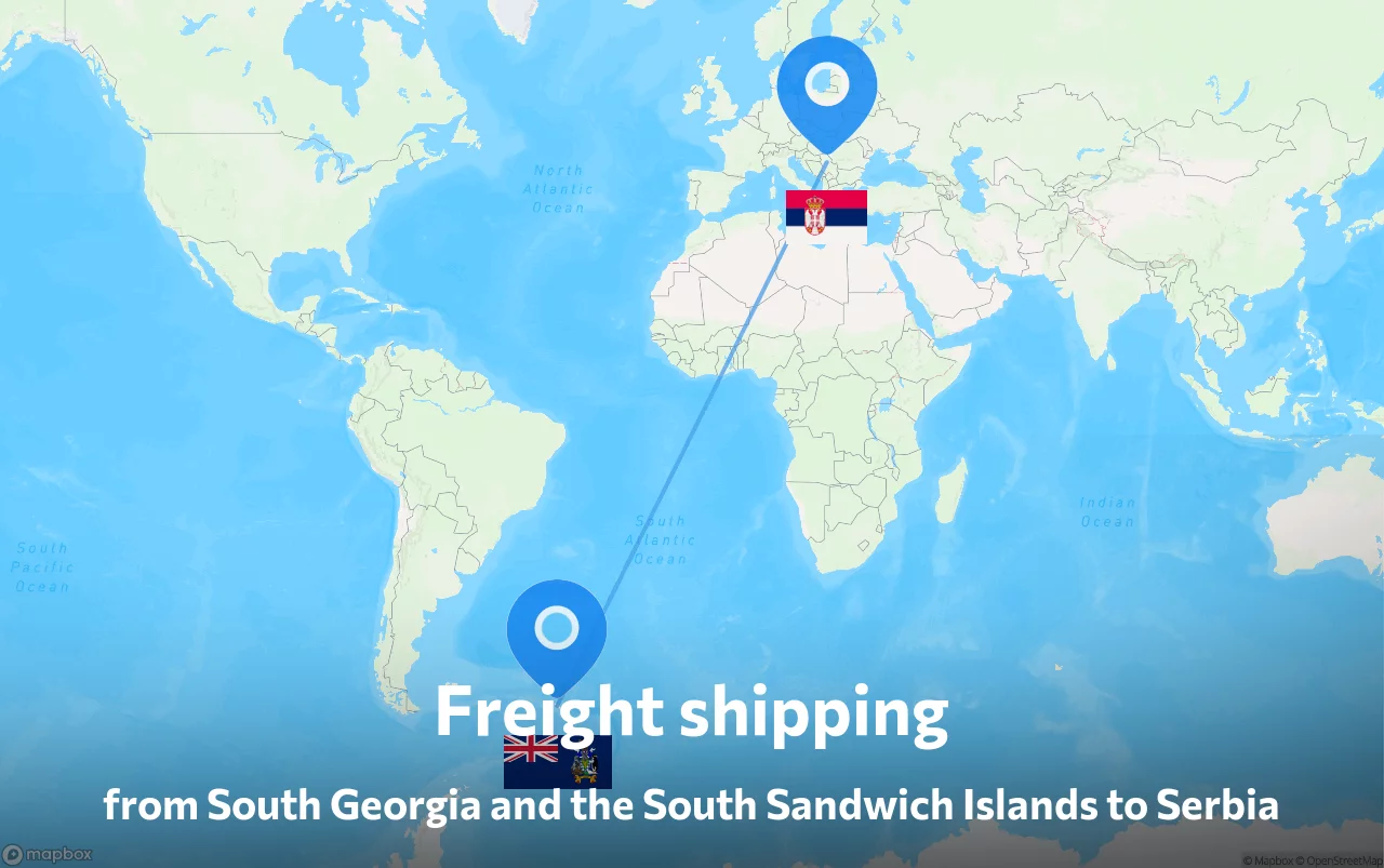 Shipping route from South Georgia and the South Sandwich Islands to Serbia
