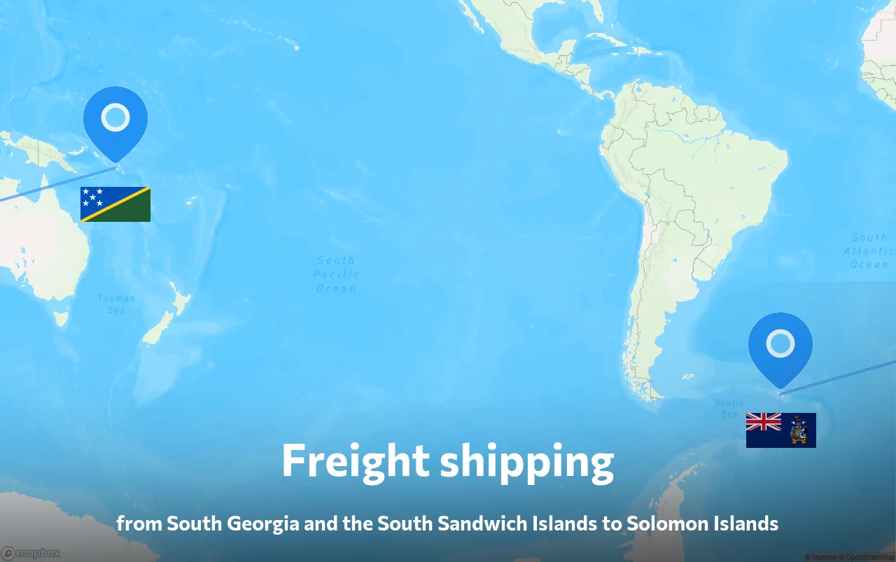 Shipping route from South Georgia and the South Sandwich Islands to Solomon Islands