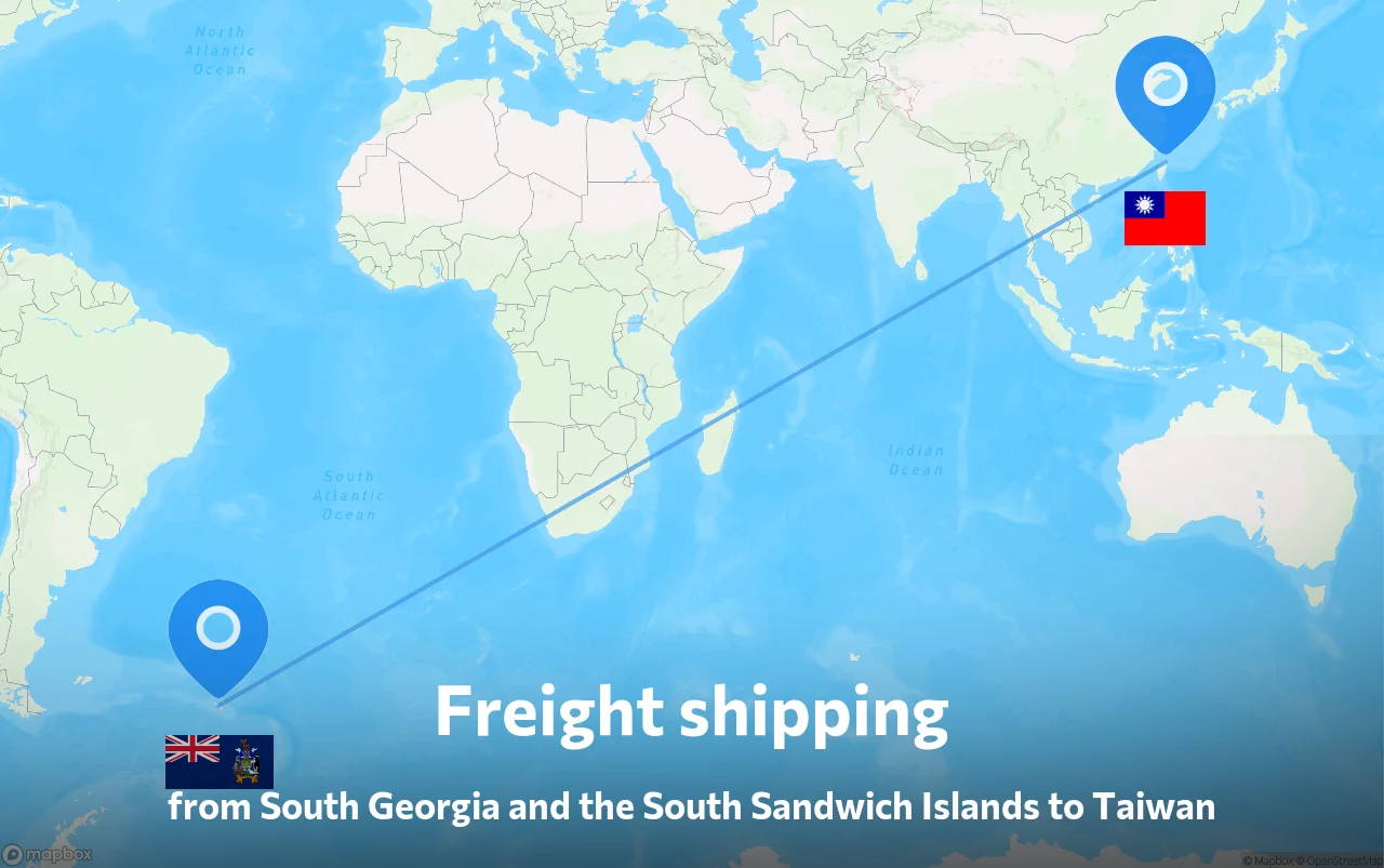 Shipping route from South Georgia and the South Sandwich Islands to Taiwan