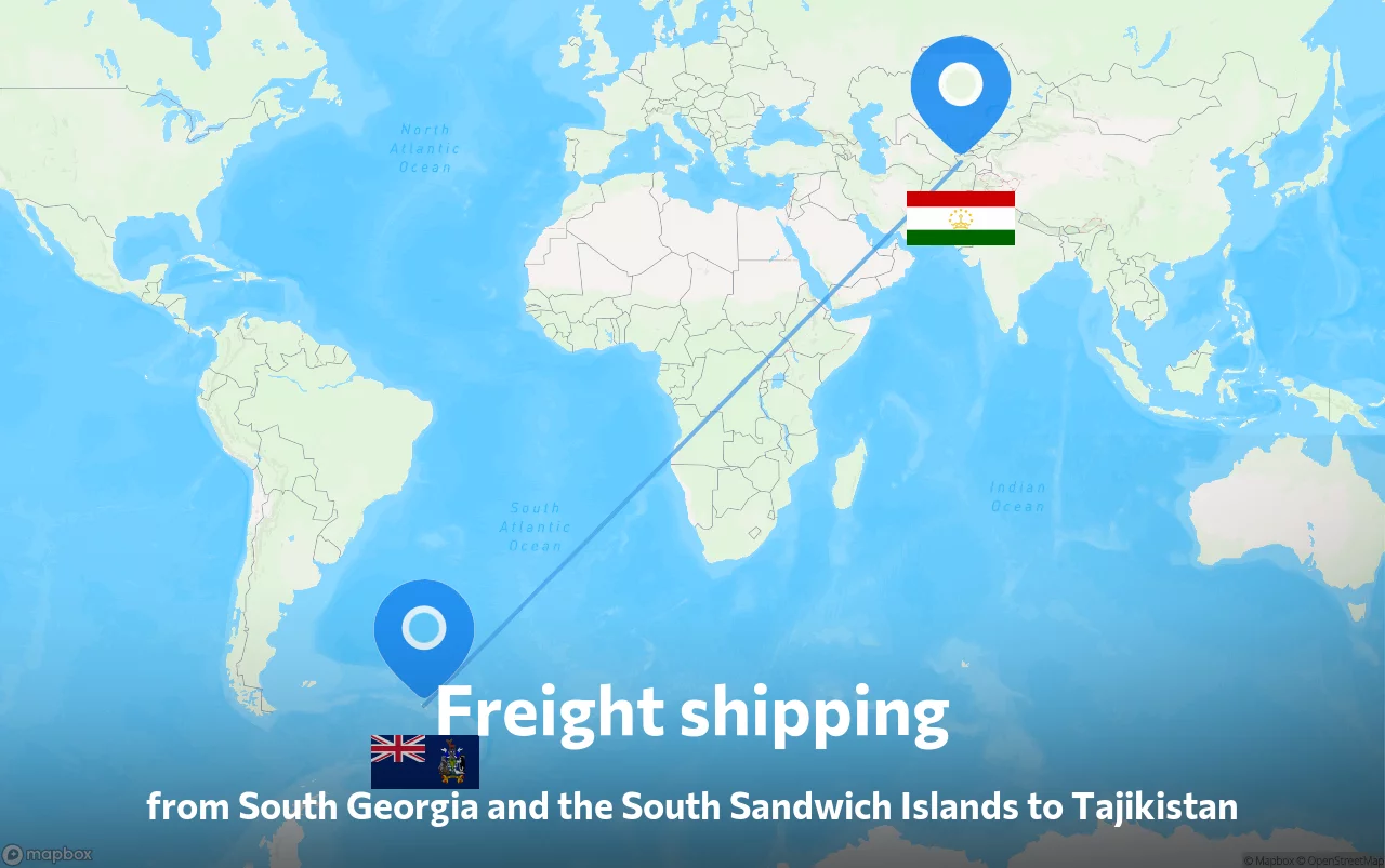 Shipping route from South Georgia and the South Sandwich Islands to Tajikistan