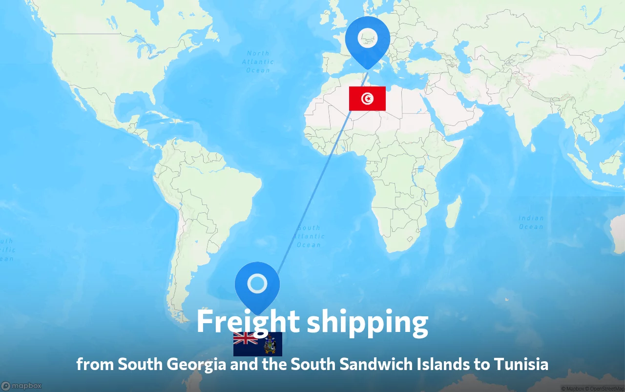 Shipping route from South Georgia and the South Sandwich Islands to Tunisia