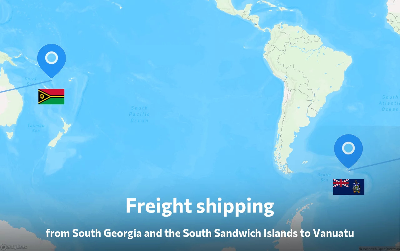 Shipping route from South Georgia and the South Sandwich Islands to Vanuatu